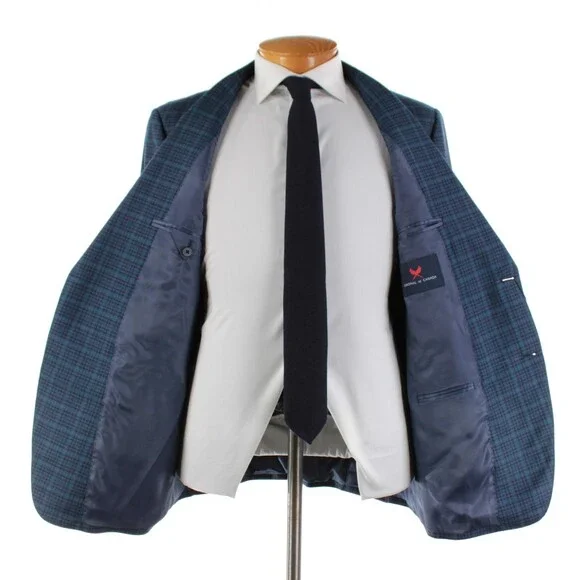 Cardinal of Canada NWT 100% Wool Sport Coat Size 44R US In Blues w/ Teal Plaid